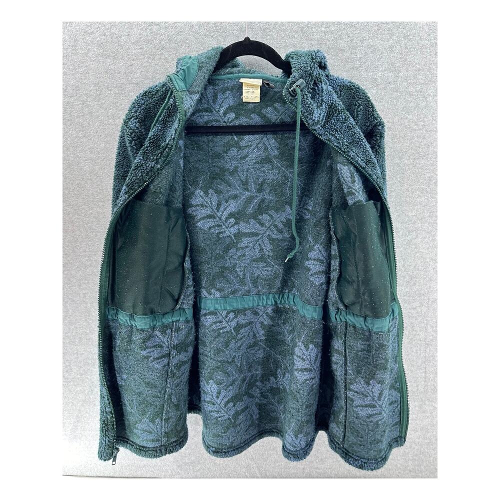 Vintage L.L. Bean Women's sz M Oak Leaf Print Green Blue Fleece Zip Up Hoodie - Picture 7 of 10